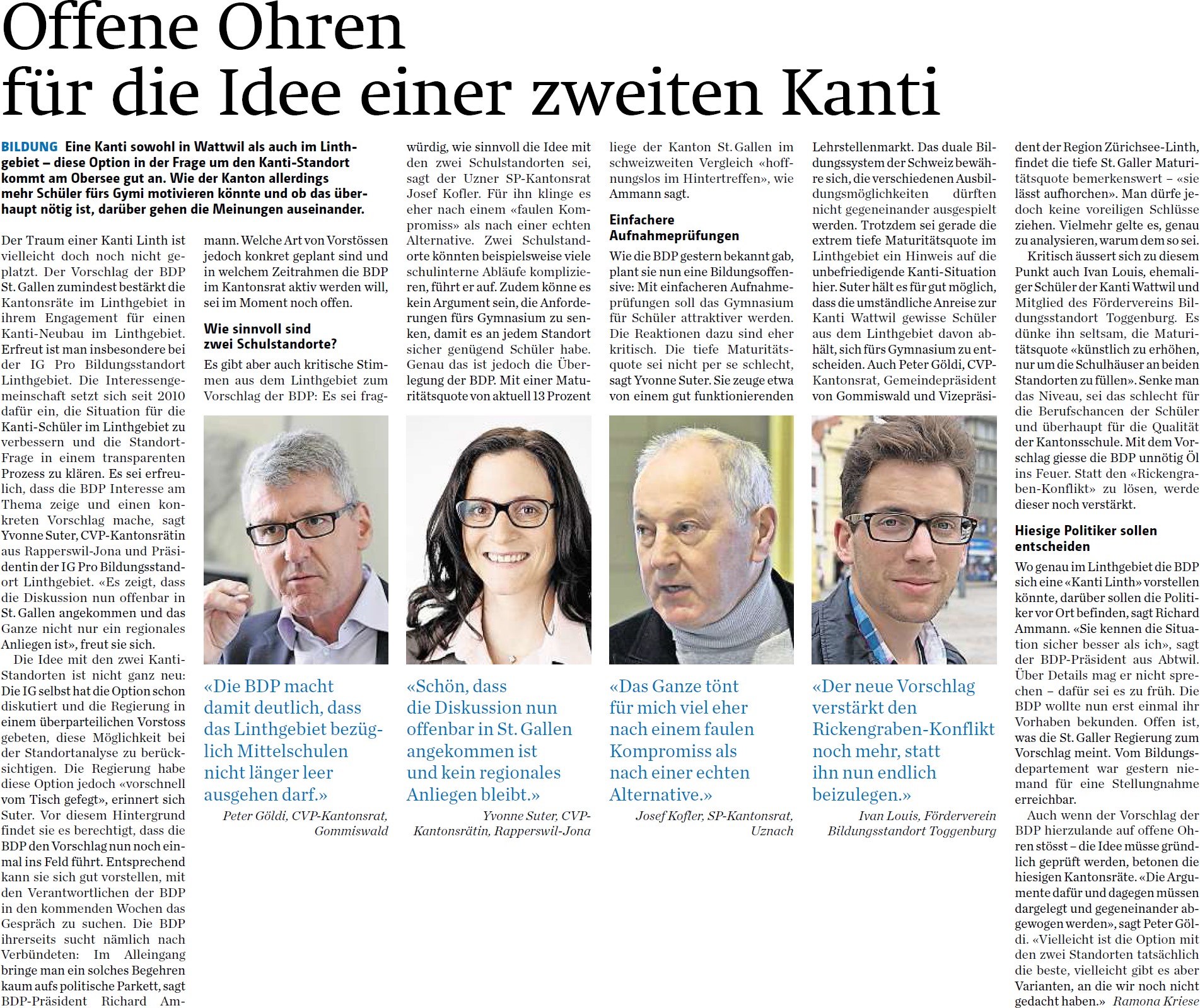Offene Ohren für die Idee einer zweiten Kanti (Donnerstag, 02.10.2014)