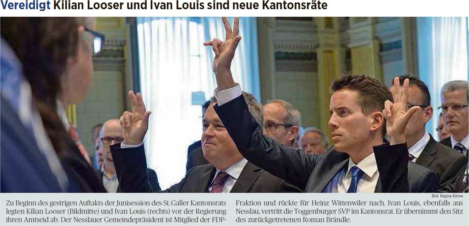 Vereidigt: Kilian Looser und Ivan Louis sind neue Kantonsräte (Dienstag, 02.06.2015)