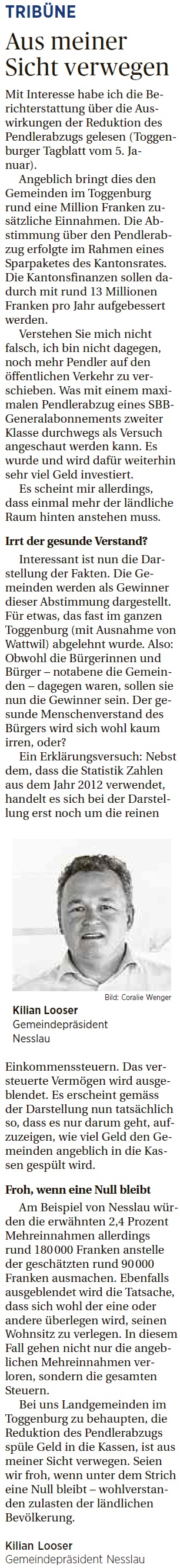 Tribüne: Aus meiner Sicht verwegen (Donnerstag, 07.01.2016)