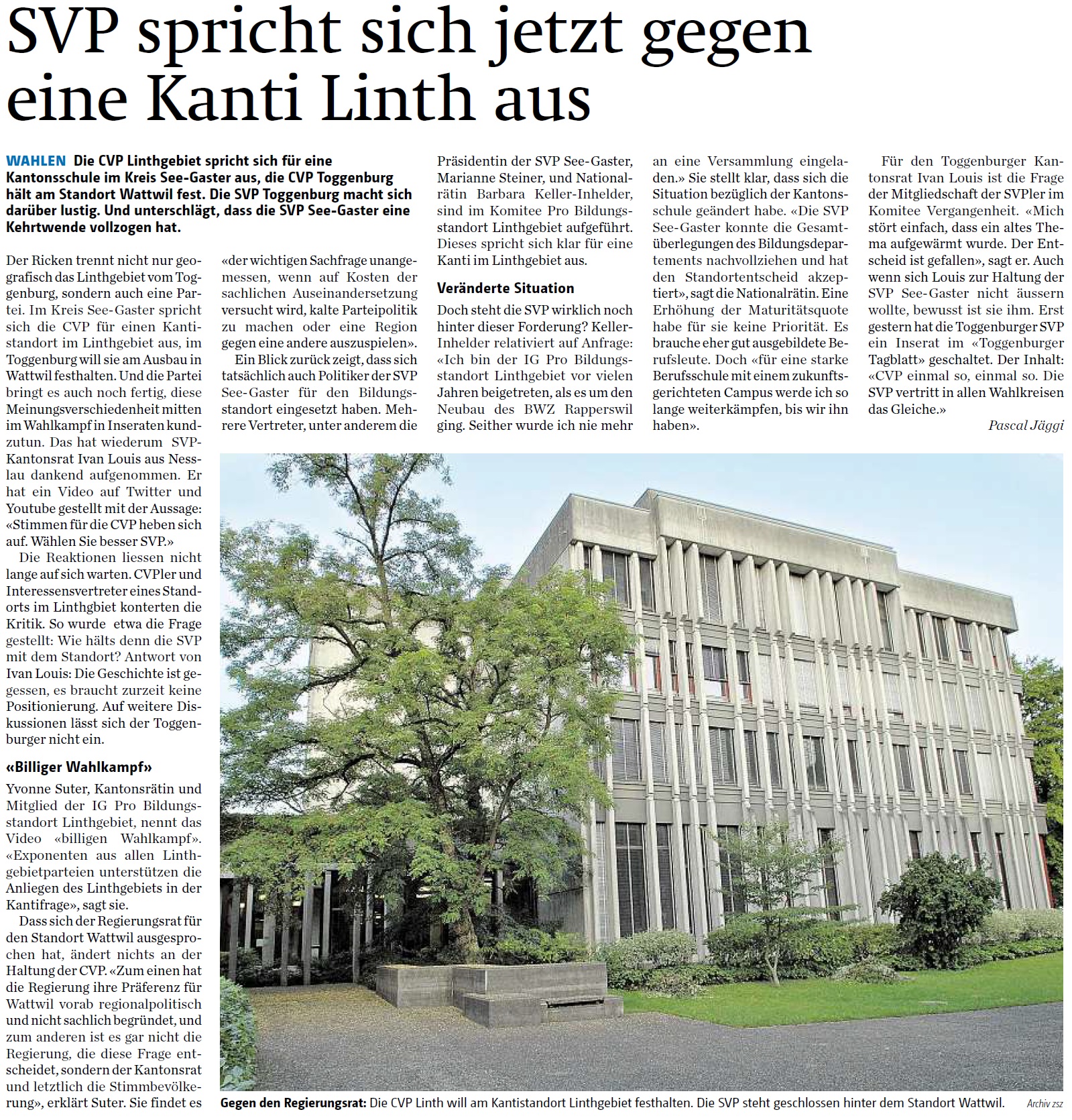 SVP spricht sich gegen eine Kanti Linth aus (Freitag, 19.02.2016)