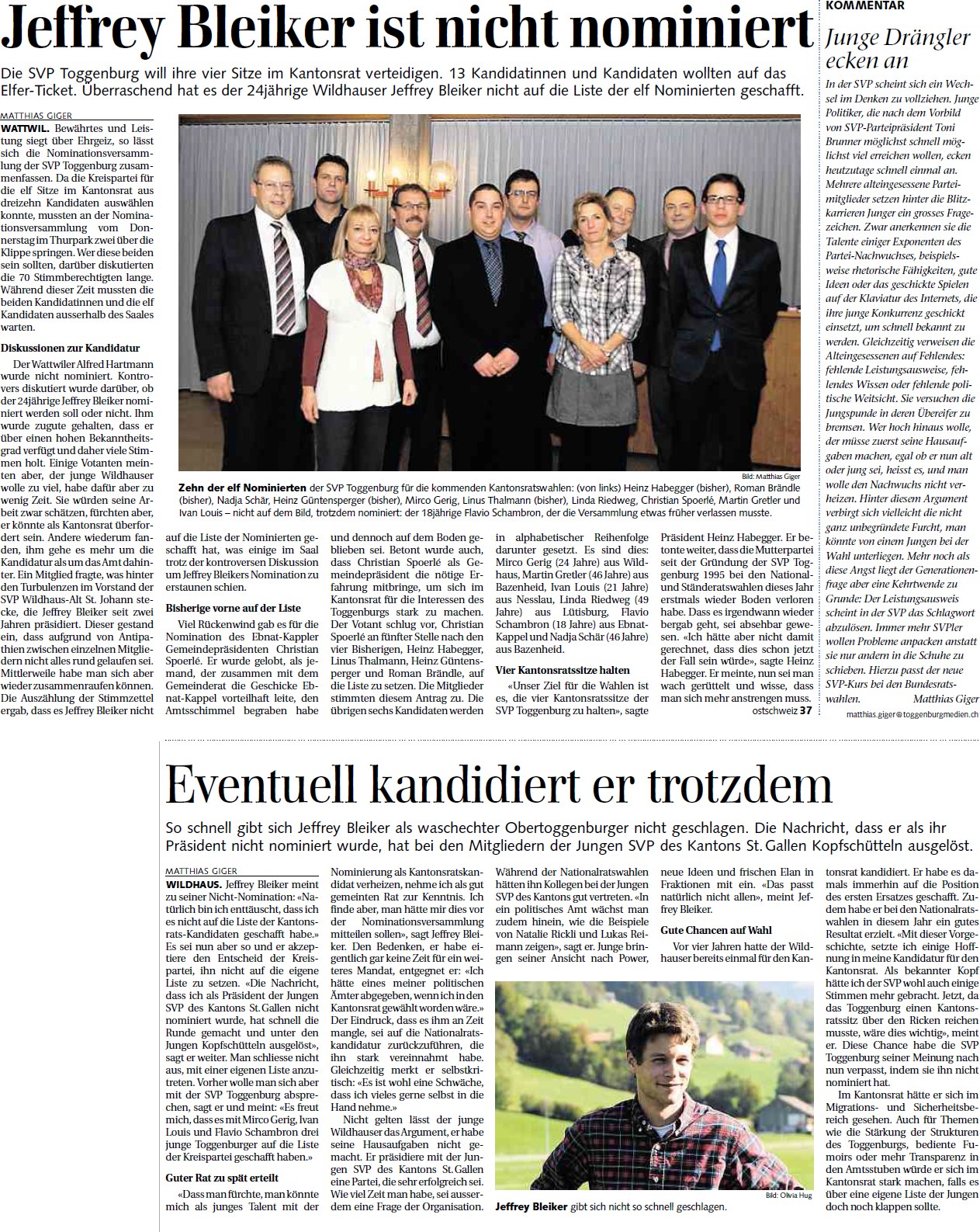 Jeffrey Bleiker ist nicht nominiert (Samstag, 10.12.2011)