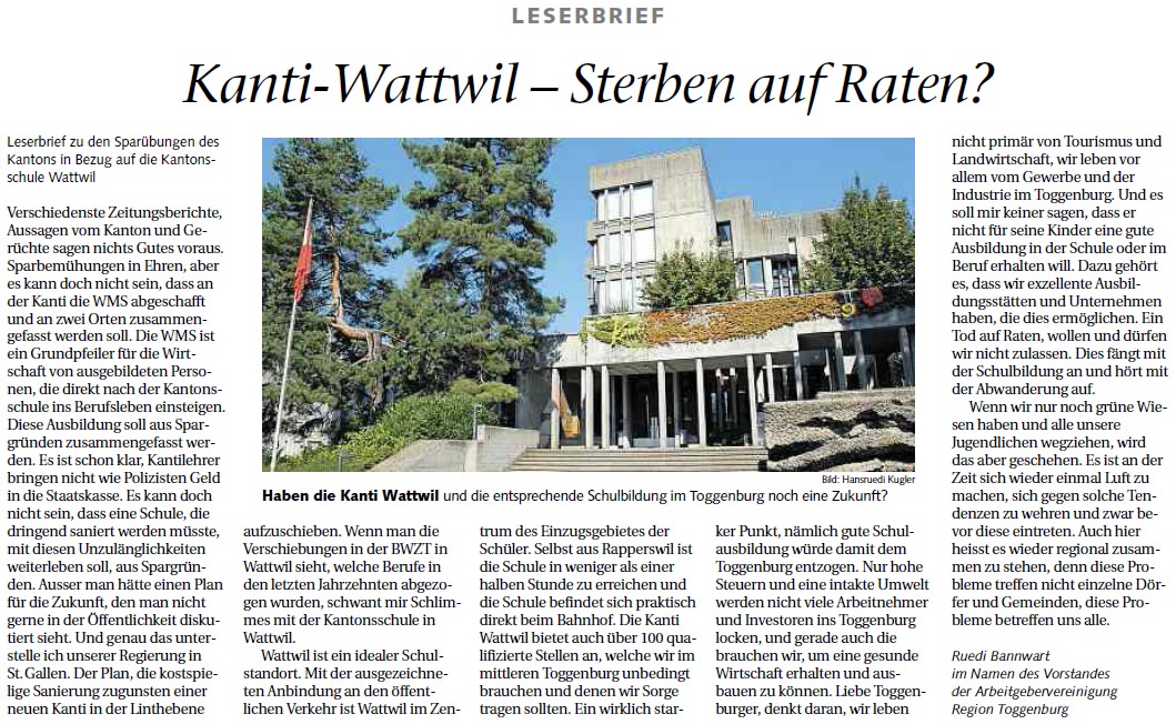 Kanti Wattwil - sterben auf Raten? (Mittwoch, 12.06.2013)