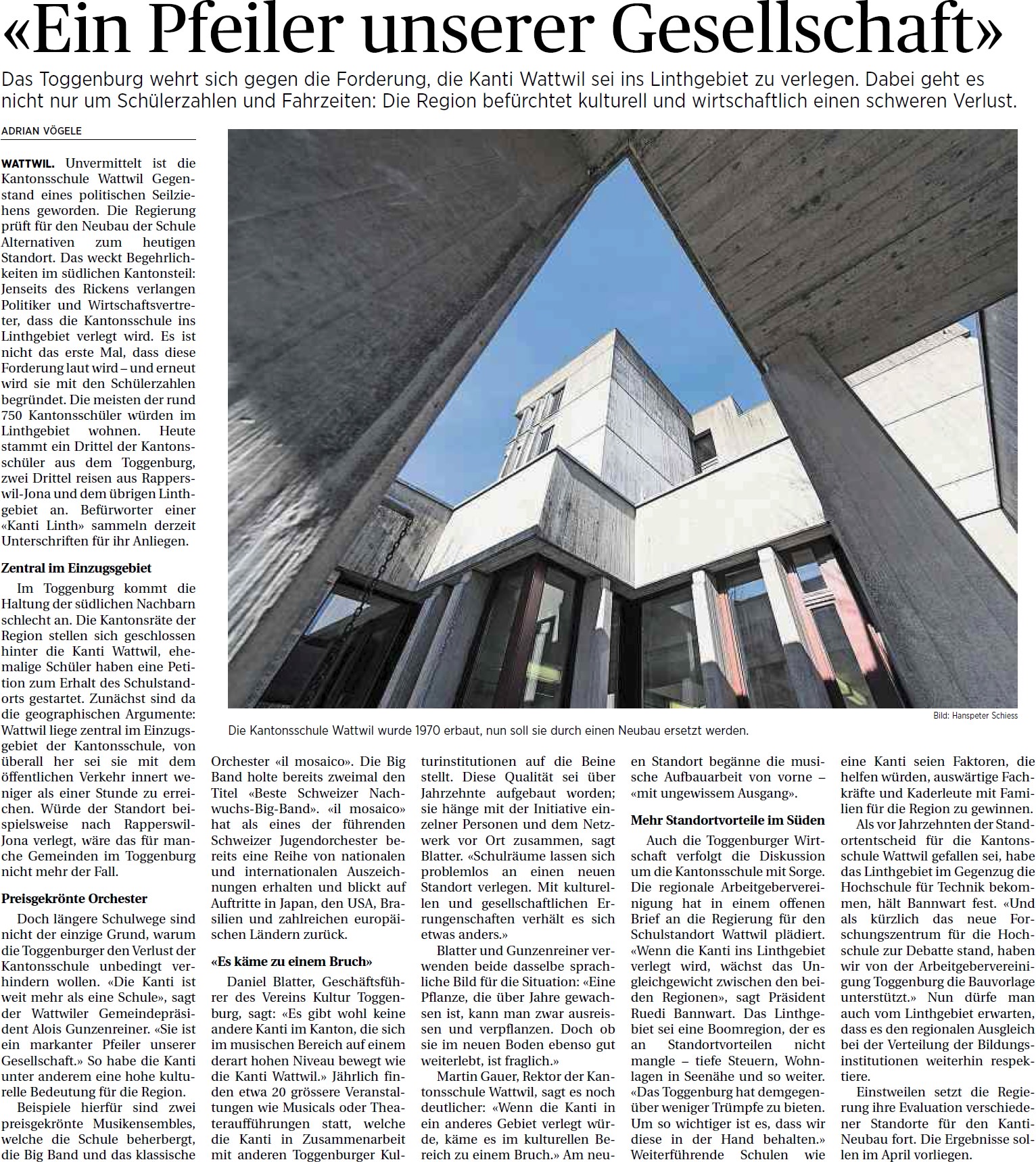 «Ein Pfeiler unserer Gesellschaft» (Freitag, 07.03.2014)