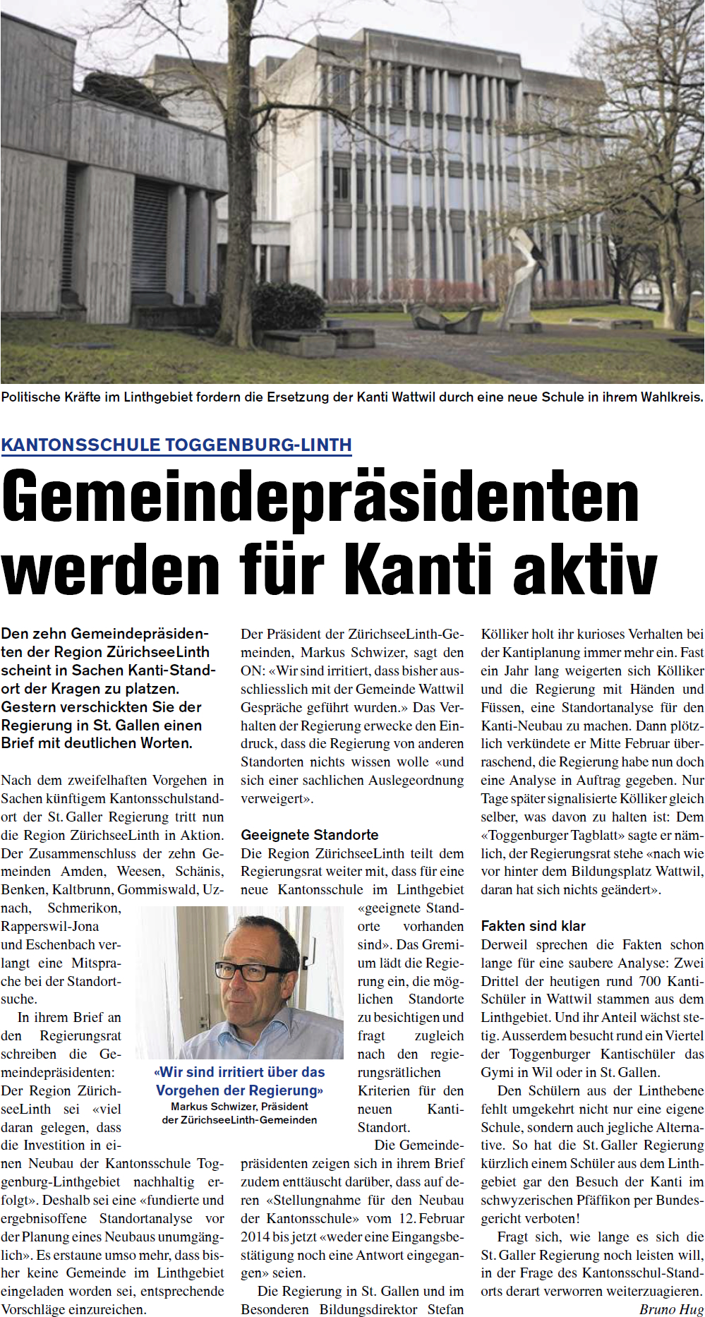 Gemeindepräsidenten werden für Kanti aktiv (Donnerstag, 20.03.2014)