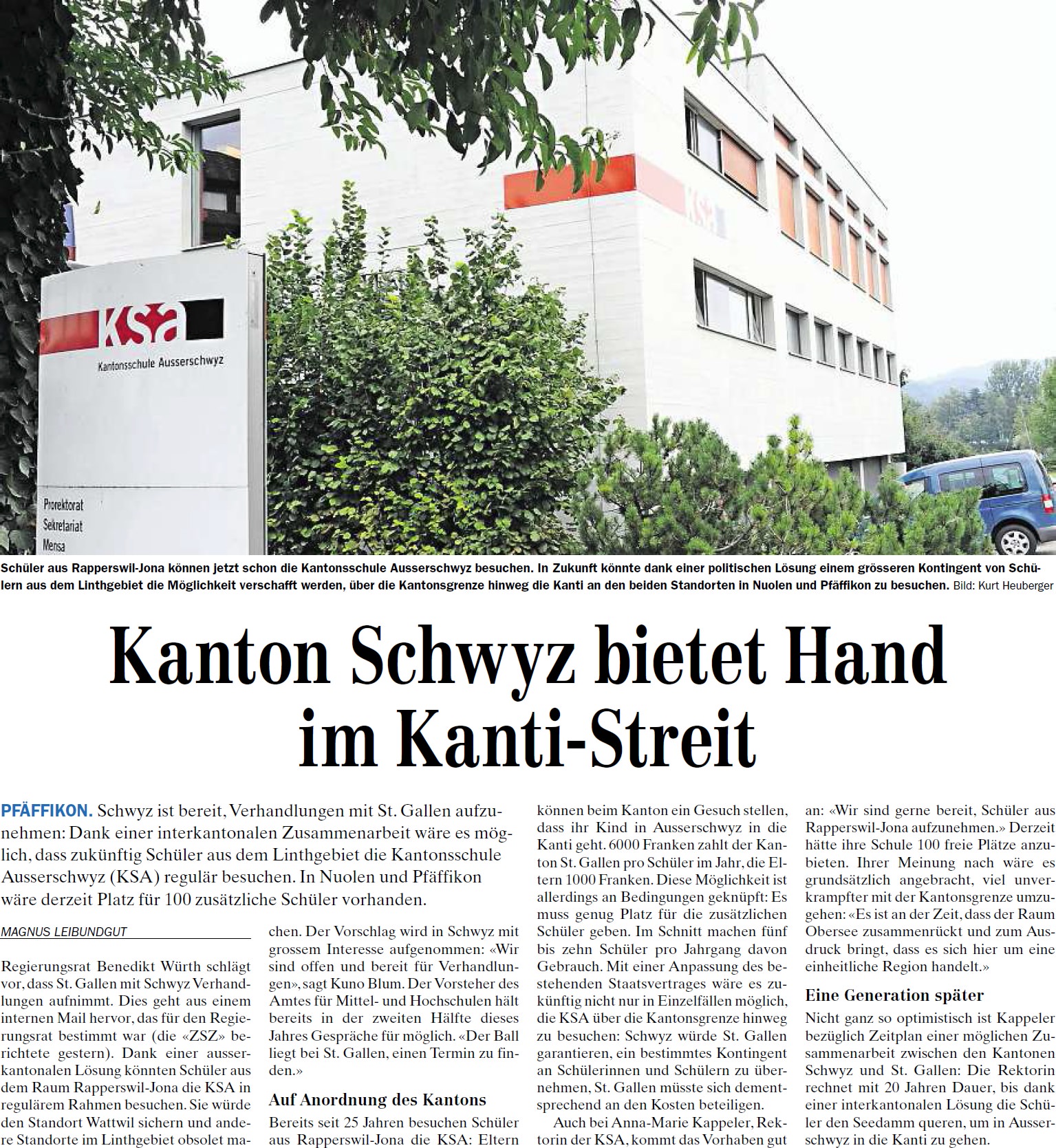 Kanton Schwyz bietet Hand im Kanti-Streit (Mittwoch, 30.04.2014)