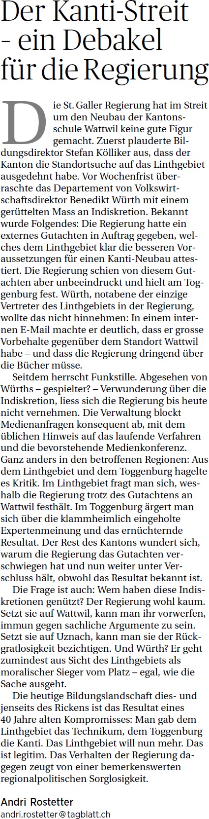 Der Kanti-Streit - ein Debakel für die Regierung (Sonntag, 04.05.2014)