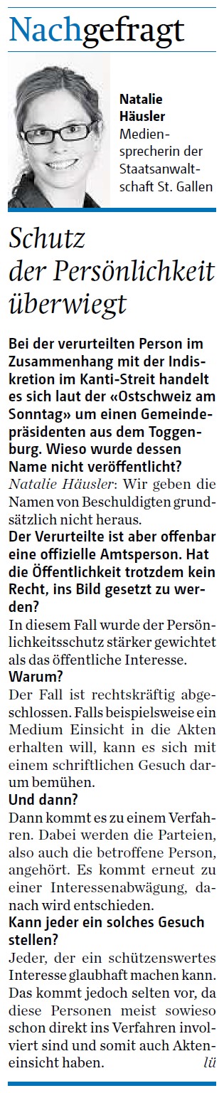 Nachgefragt: Schutz der Persönlichkeit überwiegt (Mittwoch, 23.07.2014)